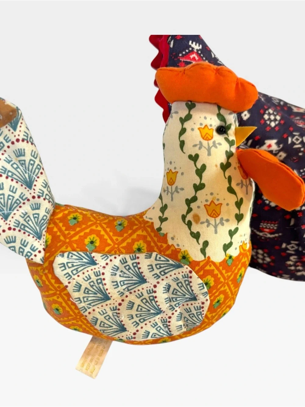 Vintage Quilted Fabric Chicken Rooster Family Set Of 3 Hen Pockets Farmhouse